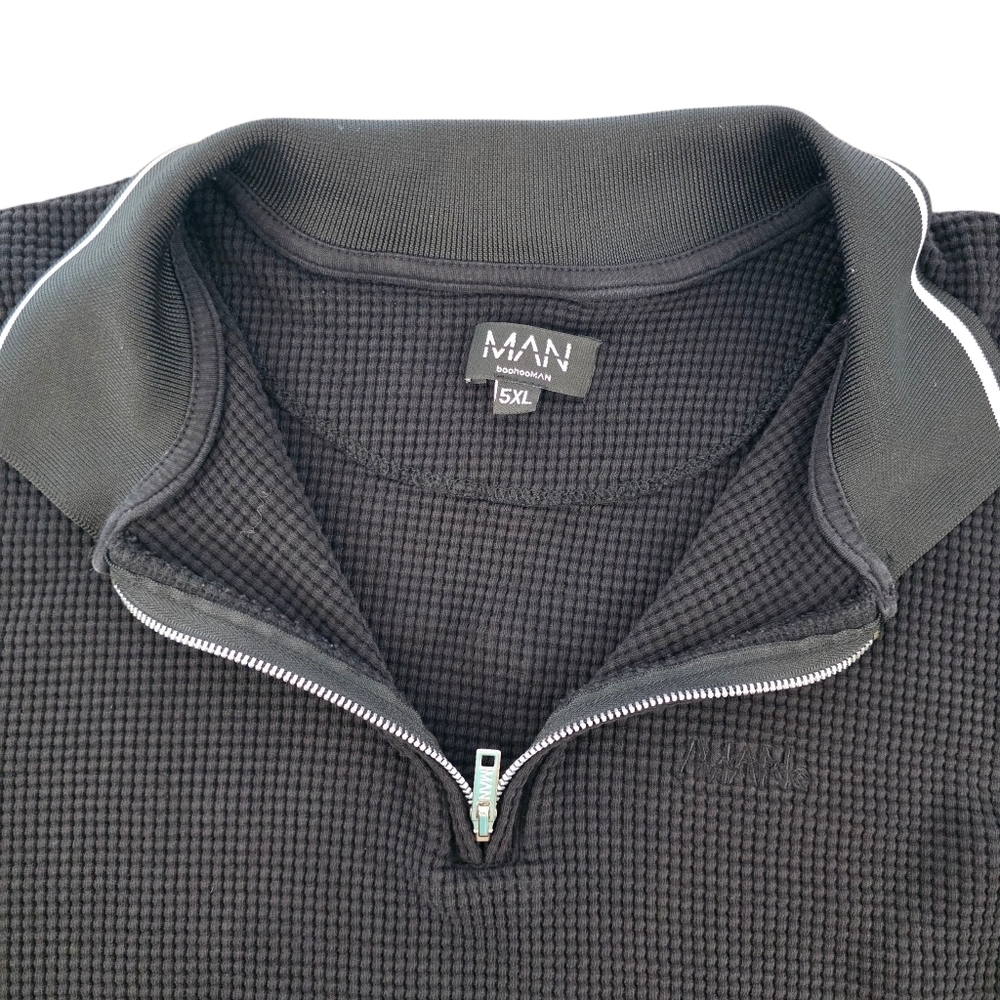 boohooMAN Black Waffle Knit 1/4 Zip Polo Shirt XL | Textured Cotton Collared - Picture 2 of 7